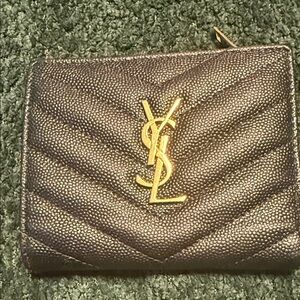 Yves Saint Laurent Textured Black Wallet with Gold Logo